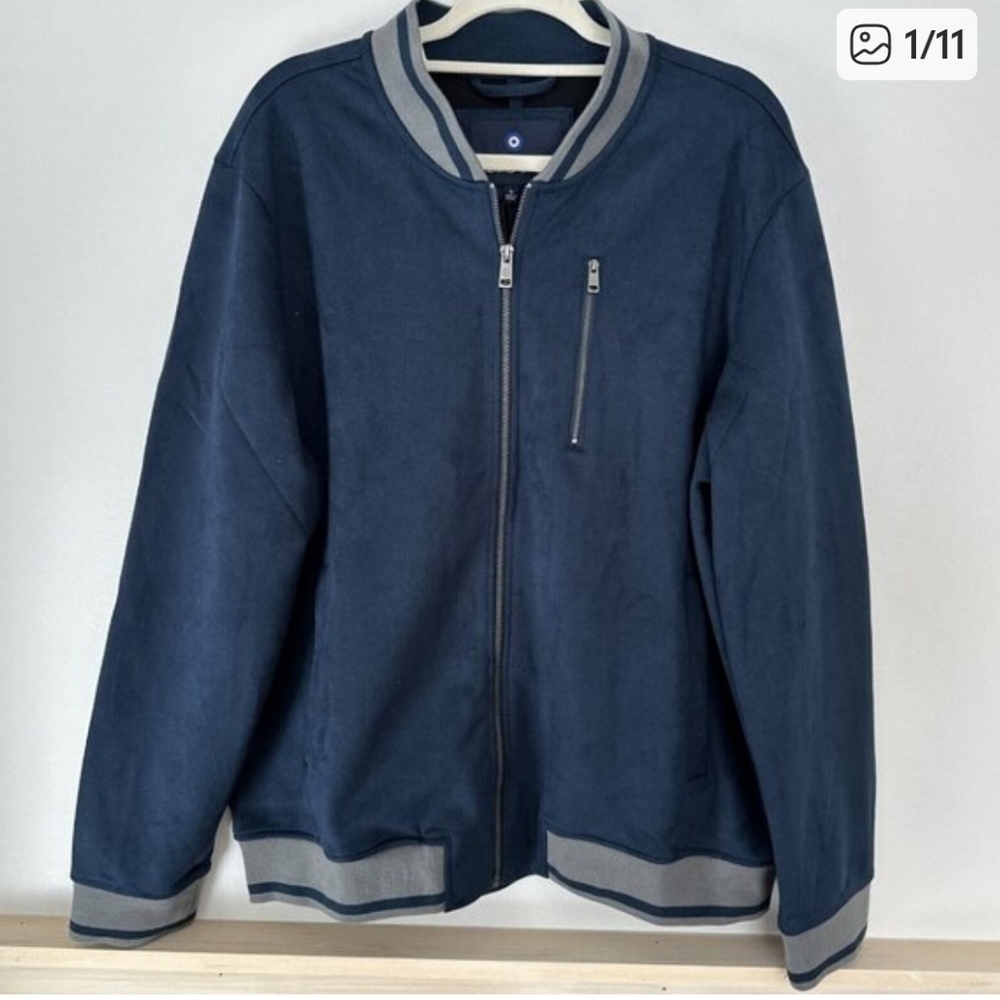 Ben Sherman Navy Blue Classic Faux Suede Bomber Coat Jacket Men's Size M Navy